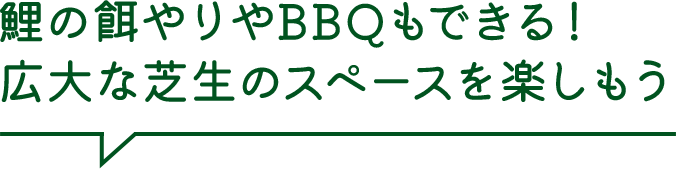 鯉の餌やりやBBQもできる！広大な芝生のスペースを楽しもう